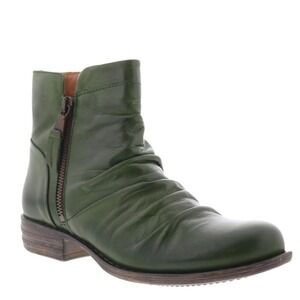 Miz Mooz Lucy Ankle Boots Side Zip Kiwi Green Leather Portugal Womens 9.5 EU 41